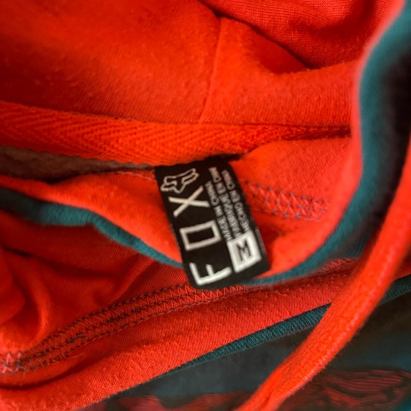 Fox hooded sweatshirt! Size medium. Teal, bright orange and grey. - Picture 2 of 2